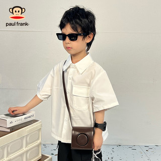 大嘴猴（paul frank）童装夏季衬衫2025款休闲男孩纯色衬衣中大童帅气潮流七分袖上衣 193B黑色 120