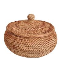 杺园 越南藤收纳筐创意手工织水果篮客厅家用收纳篮竹零食水果 三足茶叶收纳盒22*11cm