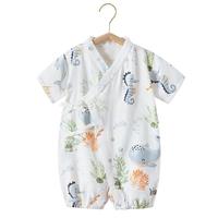 贝肽斯婴儿衣服夏季薄款连体衣短袖竹棉纱布七分袖新生婴儿哈衣爬服 海之微笑 80cm
