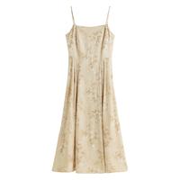 范思蓝恩东方简奢风新中式竹叶印花连衣裙女秋季2024无袖吊带收腰裙子 嫩姜黄 XS