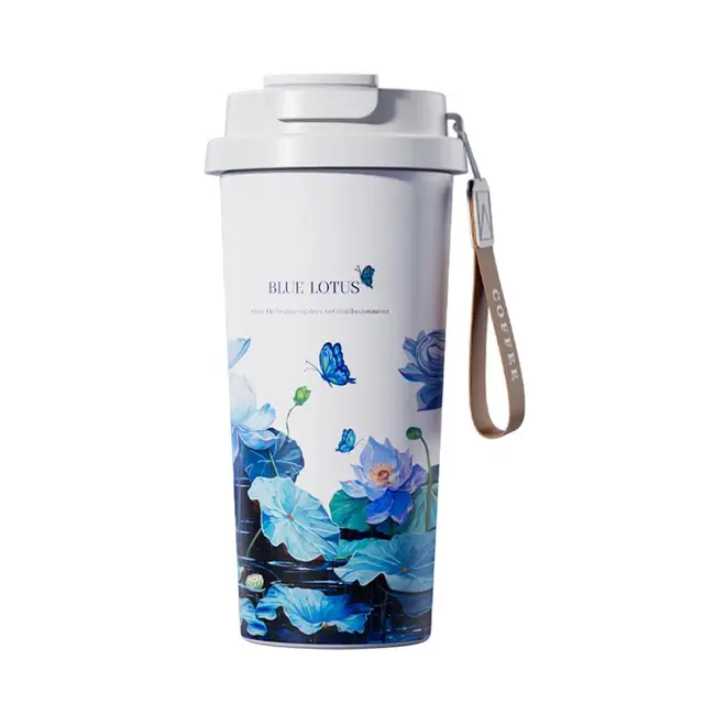 米小舒 双饮保温杯 600ml 蓝莲花