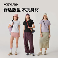 诺诗兰男式25夏季户外徒步防晒印花圆领上衣吸湿透气短袖T恤 纯黑色-24E（女） XS (155) （女）