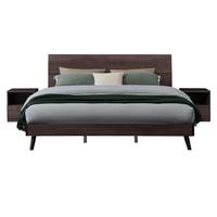 QuanU 全友 106302B 简约板式床+床头柜 炭黑橡木纹 150*200cm