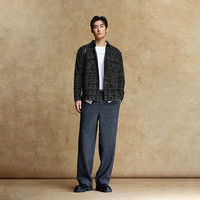 杰克·琼斯（JACK&JONES）春秋宽松翻领格纹花呢潮流百搭小香风外套长袖衬衫夹克男款 E40黑色 XS 165