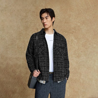 杰克琼斯 秋季翻领百搭小香风外套 E40黑色