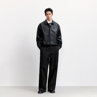 杰克·琼斯（JACK&JONES）25年男装秋季PU夹克男士翻领松紧下摆宽松短款商务休闲仿皮衣外套