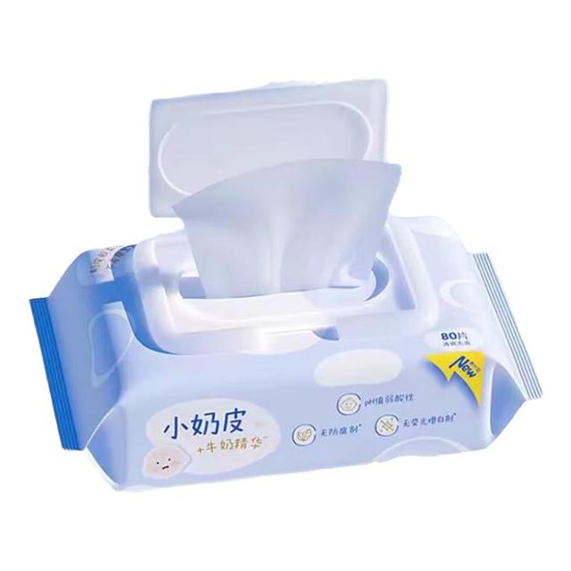 洁柔 湿巾小奶皮婴儿手口湿巾 亲肤80片/包带盖抽取式湿巾 含牛奶精华 1包80抽