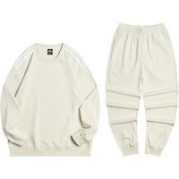 特步 运动套装男男装跑步宽松休闲套装外套长裤两件套运动服 棉花白 S