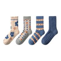 耐尔棉羊毛袜子女秋冬长袜加厚保暖复古百搭中筒袜ins潮堆堆袜 【羊毛袜】经典复古 4双 22-24cm 女袜