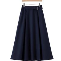 晚白2025春款时尚简约气质半裙休闲纯色大摆减龄半身裙 深蓝色 S