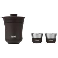 膳魔师(THERMOS)茶旅套装旅行茶具陶瓷内胆户外露营便携保温茶壶茶杯商务礼盒TCMU 【升级陶瓷内胆】雾棕 1件