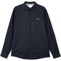 杰克·琼斯（JACK&JONES）25年男装长袖衬衫男垂感天丝亚麻男士衬衣商务休闲内搭外穿刺绣 藏蓝E39 XL 185