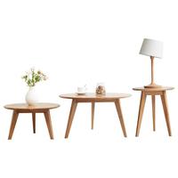 源氏木语圆形实木迷你小茶几北欧边桌客厅原木边几桌子 原木色高圆几0.45m 组装