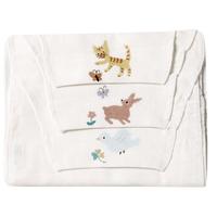 Purcotton 全棉时代 2100010716 婴幼儿纱布汗巾 3条 小猫扑蝴蝶+小鹿和蝴蝶+小鸟和四叶草 M