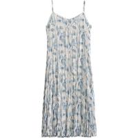 初语晕染油画感吊带裙女2024夏季压褶无袖背心v领长裙连衣裙 白底蓝花 L