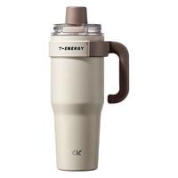 TKK 大容量保温杯男士车载冰霸杯子陶瓷内胆水杯高档巨无霸茶水分离杯 咖色 1200ml