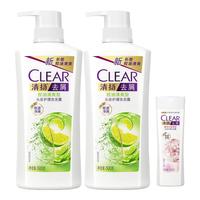 清扬 去屑蓬松洗发水套装 控油清爽型白瓶500gx2+小样100g