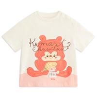 马骑顿 MQD童装女小童T恤宝宝亲肤纯棉玩具熊短袖 米白 100cm