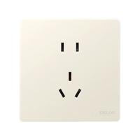 德力西（DELIXI）开关插座面板哑光磨砂大板奶油风家用86型墙壁电源插座 827银桂黄 正五孔插座