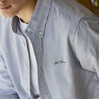 Levi's李维斯男士美式复古刺绣休闲简约商务通勤条纹长袖翻领衬衫 白色 M