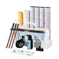 得力文房用品 书法套装文房四宝毛笔砚台书法工具初学者入门临摹 工具箱文房套装 东方文彩15件套(蓝)(盒)