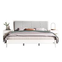 QuanU 全友 121806 简约板式床+床头柜 红胡桃木纹+雪域白 1.5m床