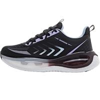 回力慢跑鞋透气飞织网面运动鞋潮女鞋厚底减震爆米花轻便气垫鞋跑步鞋 0966黑色 36