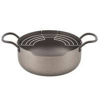 YOSHIKAWA 吉川 天妇罗油炸锅(24cm、无涂层、铁、银白色、1.7L滤油壶)