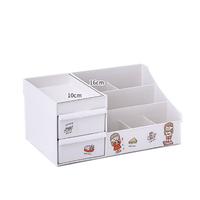 桌面收纳盒化妆品整理盒ins风可爱装饰书桌文具组合收纳置物架 小号浅粉色（含贴纸）