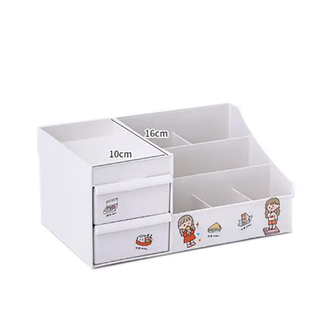 桌面收纳盒化妆品整理盒ins风可爱装饰书桌文具组合收纳置物架 小号浅粉色（含贴纸）