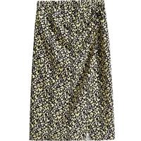 红袖奥莱春季女装字母蝴蝶印花开叉半身裙 黑底蝴蝶花618 XS