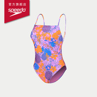 Speedo/速比涛 印花细肩带低露背日常休闲抗氯女士连体泳衣性感 30 紫罗兰色/黄色