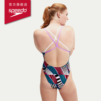 Speedo/速比涛 细肩带美背高腿部裁剪高效训练连体泳衣高能抗氯 34 天蓝色/粉色