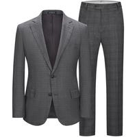 By Creations柏品高支纯羊毛商务西服套装男灰修身职业正装婚礼伴郎服结婚西装 深灰色格纹 50(175/96A)