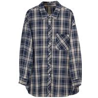 三彩2024秋季复古格纹衬衫宽松中长款衬衣开衫翻领新复古回潮 藏青色格纹 M 160/84A