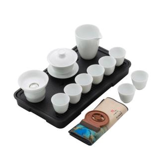 京东京造 整套茶具羊脂玉功夫茶具高端泡茶会客茶杯套装白瓷盖碗15件套装 羊脂玉盖碗功夫茶具套装15件套