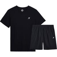 XTEP 特步 运动套装男夏季透气健身短袖短裤两件套速干冰丝休闲跑步篮足球服 正黑色 XL