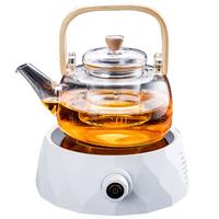 电陶炉煮茶器家用玻璃茶具套装功夫蒸煮茶壶泡茶器养生电茶炉烧水壶 电陶炉（钻石白）+900竹把提壶