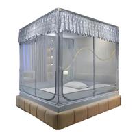无印良品家用大空间婴儿防摔围栏蚊帐 三开门1.8×2米 时尚灰【支架加固】