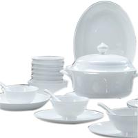 万享高温釉下彩纯白84头碗碟套装家用陶瓷餐具碗盘筷乔迁陶瓷器 纯白 84件套