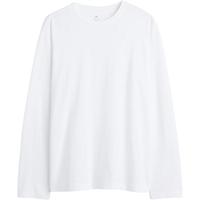 H&M男装女装T恤2025年春季时尚圆领棉质长袖上衣打底衫1029317 白色 165/84