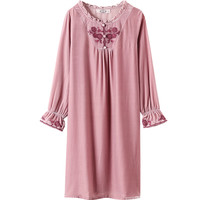 【清仓】美标金丝绒睡裙女冬中国风真丝睡衣刺绣桑蚕丝家居服