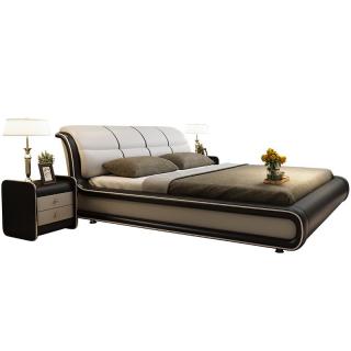 初屋 床 皮床 现代简约婚床双人大床1.8m软包简约现代皮床实木软靠床 单床