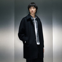 GXG男装 可卸牛仔领黑色长大衣 23年冬季GEX12629684 黑色 常规 1 XL