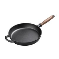 铁工房平底锅煎锅生铁锅28cm无涂层铸铁锅加厚烙饼锅牛排锅电磁炉通用 厚铸铁煎锅-硅胶玻璃盖 28cm