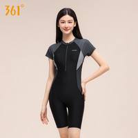 361°连体平角泳衣女款2025女士竞速游泳馆运动训练泳装 L 黑灰色【塑身显瘦】