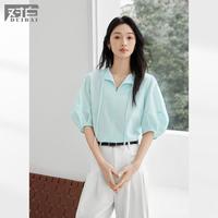 2025夏装法式泡泡袖V领系带衬衫设计感独特宽松显瘦女式衬衣