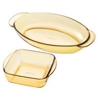 VISIONS康宁餐具 耐热玻璃烤盘餐盘双耳饺子盘鱼盘2件套 1L烤盘+1.7L鱼盘