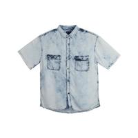 春夏季扎染日系复古设计感莱赛尔牛仔蓝短袖衬衫