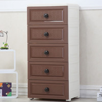 北欧宜家 儿童储物柜斗柜收纳抽屉式柜塑料婴宝宝卡通储物 39精致美式红色木棕 39*32*53cm-3层